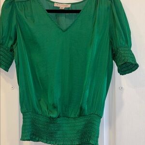 PHILOSOPHY BRAND GREEN BLOUSE SHORT PUFF SLEEVES WIDE ELASTIC CUFFS AND WAIST